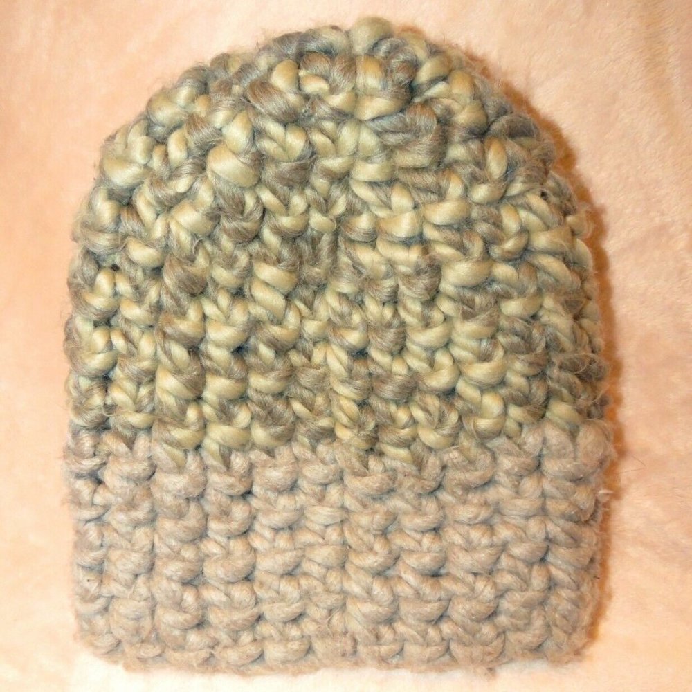 Merona Taupe Tan Gray Marled "Hand Crocheted Look Knit" Beanie Hat - One Size